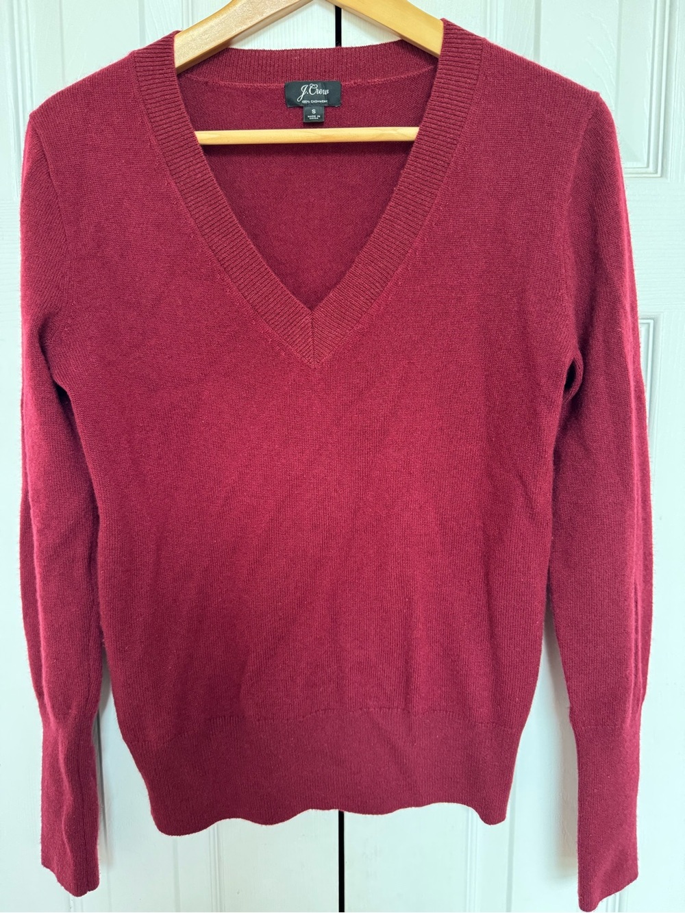 J.Crew 100% Cashmere V-Neck Sweater Burgundy Red Size S AD465